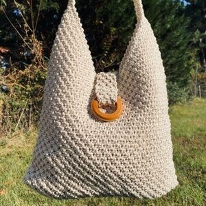 Elegant Cream Crochet Hobo Bag. Boho